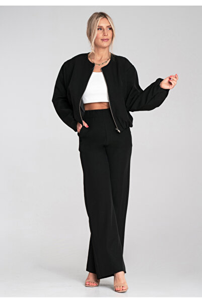 Figl Wide Leg Pants with Elastic Waist - Women's Suit Pants - Black M1197 size L/XL