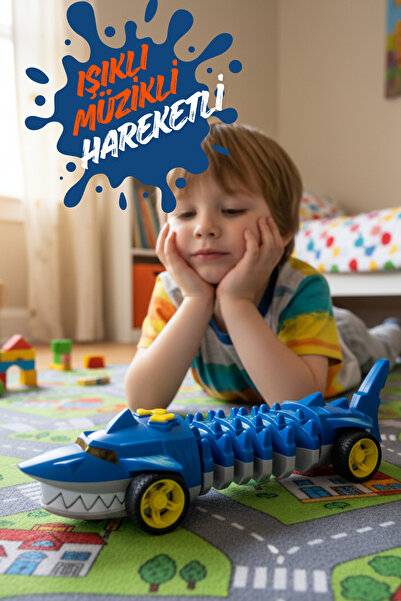 craftivio 1 Adet Işıklı Müzikli Hareketli Köpek Balığı Figürlü Yürüyen Araba ...