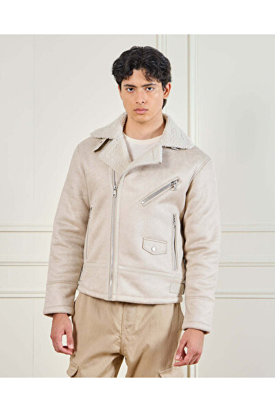 REDTAG Men Beige Suede Aviator With Sherpa Lining