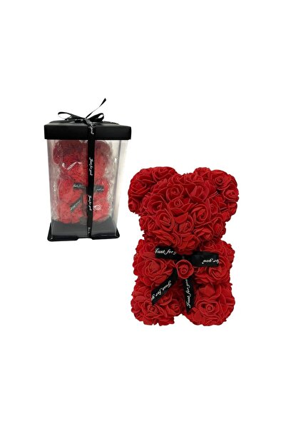 OEM Σύνθεση λουλουδιών από σαπούνι σε σχήμα κόκκινου αρκουδάκι, 25 cm