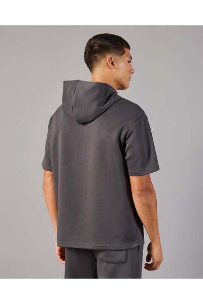 REDTAG Men Charcoal Hooded Active T-Shirt