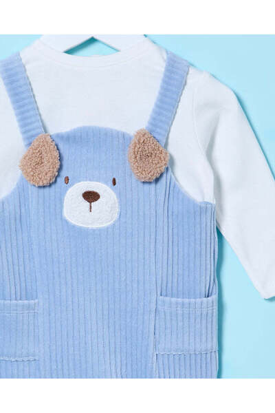 REDTAG Baby White And Blue Embellished Sleepsuit