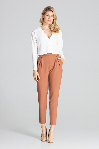 Figl Classic women's trousers - women's trousers with pleats, brown M676, size XL