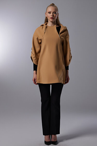 Lila Rose Kapşonlu Fermuarlı Kaşe Kaban