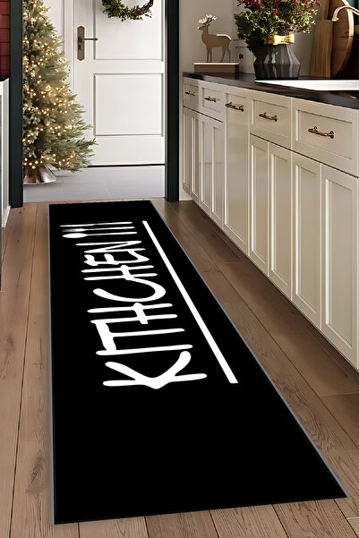 Kessy Home Studio Kitchen Yazılı Mutfak Halısı Dijital Baskı Kaymaz Taban Hal...