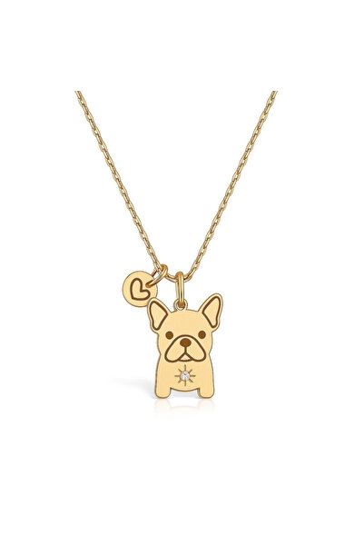 Bijuteria Hanny Lantisor din argint 925 placat cu aur 24K pandantiv bulldog cu zirconiu