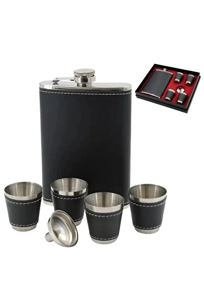 zola Pocket metal bottle set, straw and 4 glasses, for drinking, black, 270 ml