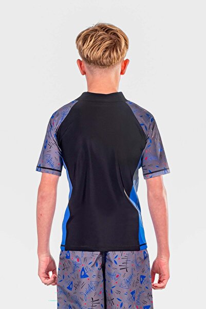 Coega Sunwear Boys Youth Rashguard Short Sleeve - Blue Black Fish