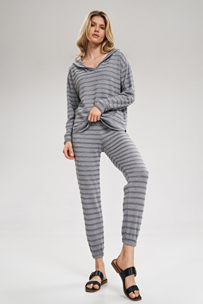 Figl Women's gray striped pants with elastic waist M813 size S