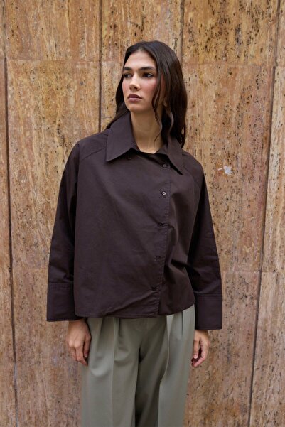 ossons Wide Collar Oversized Poplin Shirt