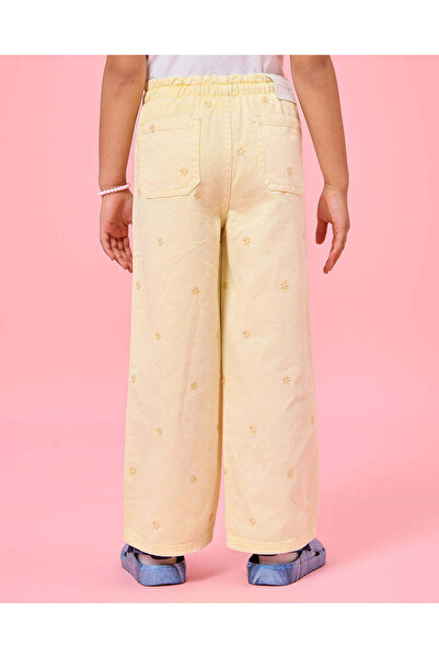 REDTAG Girls Yellow All Over Embroidery Wide leg Trouser