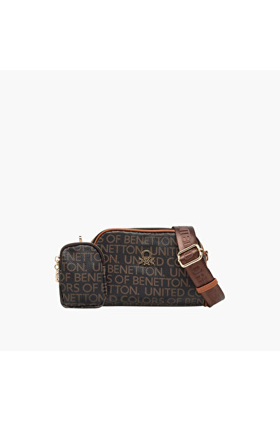 United Colors of Benetton UCB Monogram Print Crossbody Bag with Pouch