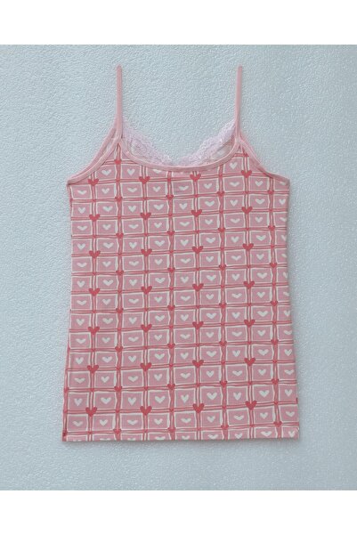 Modamorfo Heart Patterned Strappy Lace Tank Top -Powder