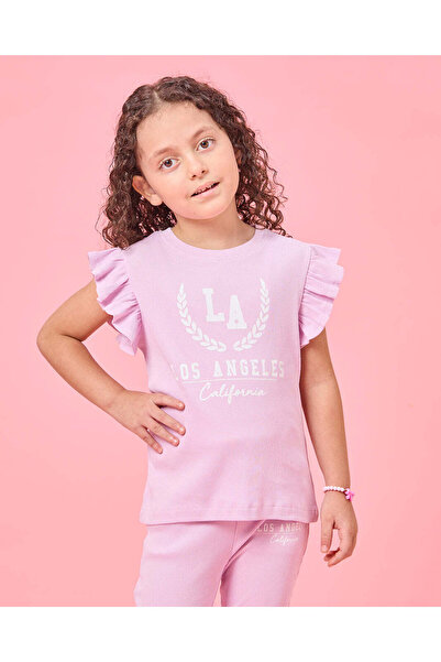 REDTAG Girls Lilac Printed Rib T-Shirt