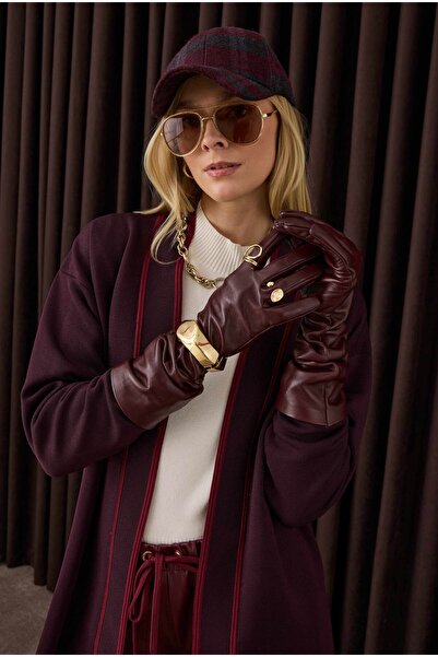 HEQA 100% Leather Long Gloves Burgundy