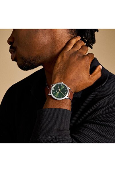 Fossil Minimalist Three-Hand Brown Leather Watch