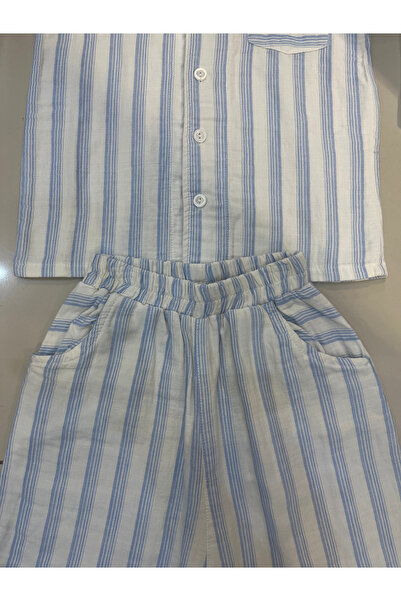 Çeşme Home Children's 100% Cotton Muslin Woven Comfortable Cut Striped Latex Pants (2-3 / 4-5 / 6-7 Years Old)