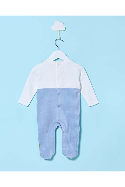 REDTAG Baby White And Blue Embellished Sleepsuit