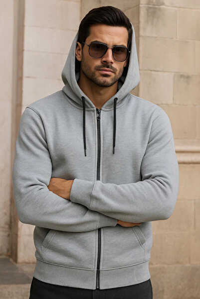 DAMGA JEANS Ανδρικό χειμερινό φούτερ με τσέπες γκρι oversized