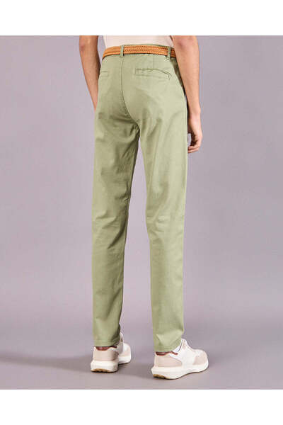 REDTAG Senior Boys Green Casual Trouser With Braided Belt