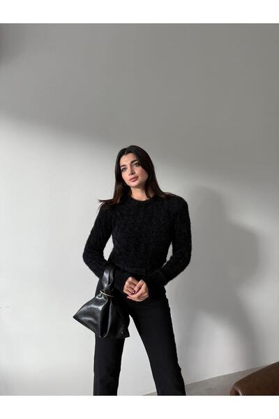 Bade Butik Pulover negru cu model tricotat