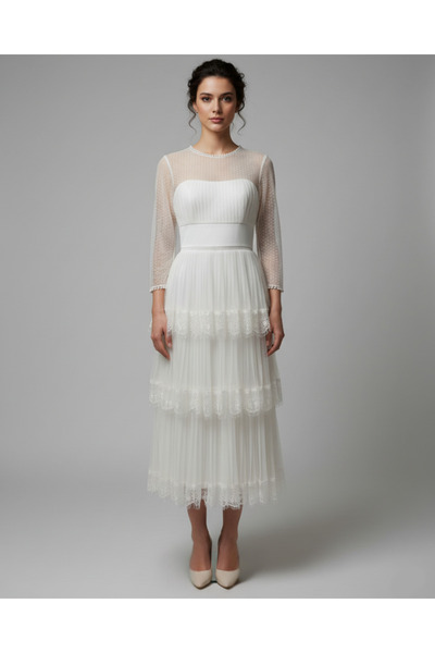 MODA BEYAZ TÜL NİKAH ABİYE ELİBİSESİ