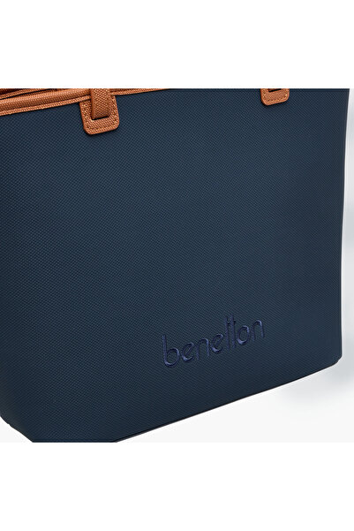 United Colors of Benetton UCB Textured Logo Detail Tote Bag with Handles