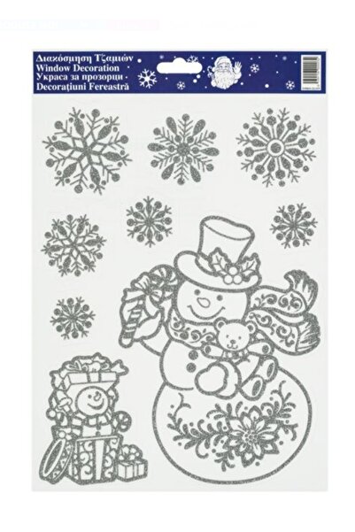 Christmas Christmas Decorative Stickers – Snowman & Silver Glitter Snowflakes – 30×20 cm