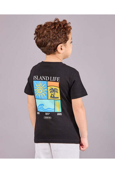 REDTAG Boys Junior Black Printed Short Sleeve T-Shirt
