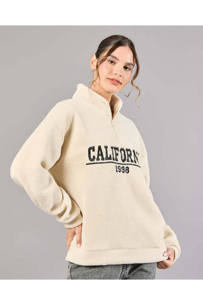 REDTAG Women Beige Embroidered Sweatshirt