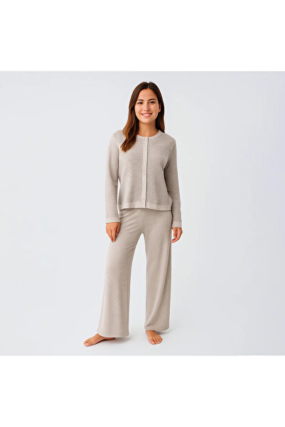 Penelope Softnest Long Sleeve Soft Textured Viscose Pajama Set - Beigexl