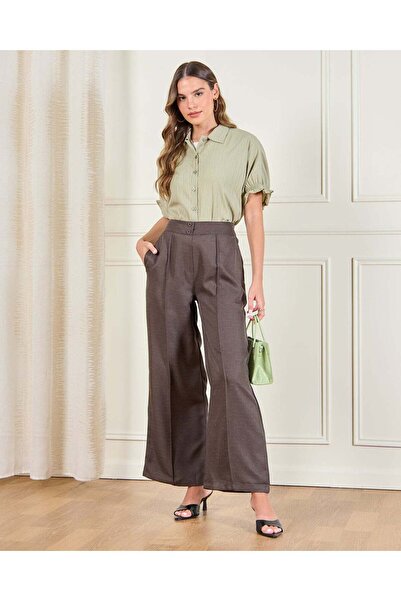 REDTAG Women Brown Wide-Leg Trousers