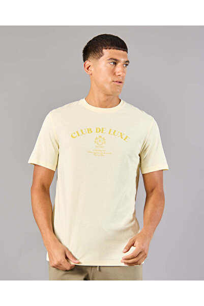 REDTAG Men Yellow Printed Basic T-Shirt