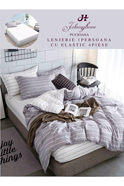 FIONNA.RO Finet Bed Linen with Elastic 1 Person - Grey White Stripes