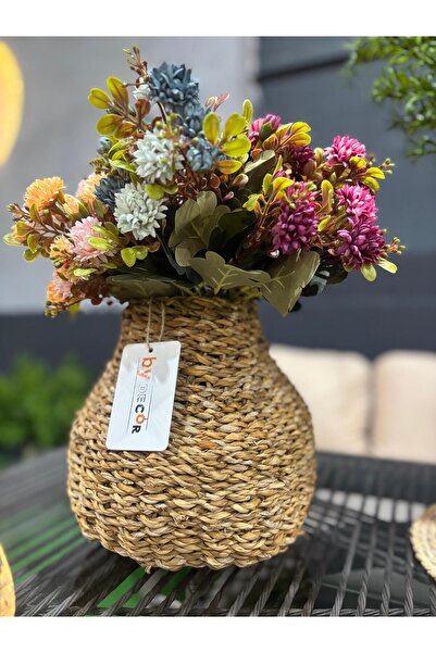 Ekodoğa 25 Cm Hasır Saksılık Örgü Vazo Dekoratif Saksılık Yapay Çiçek Vazosu ...