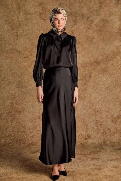 Setrms Büzgü Detaylı Saten Kısa Gömlek