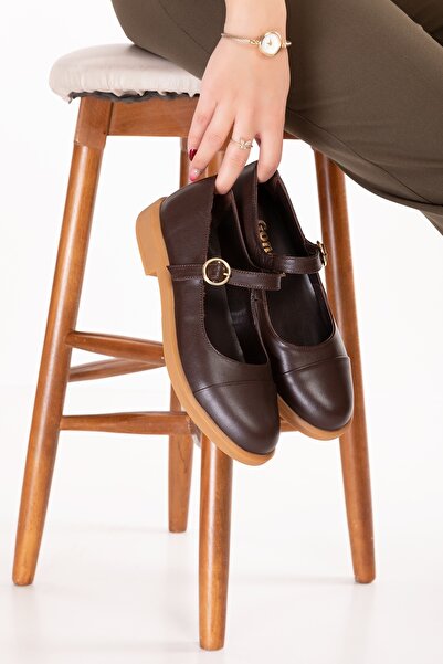 Gondol Παπούτσια μπαλαρίνας από γνήσιο δέρμα Daily Classic Loafer alb.406 Καφέ