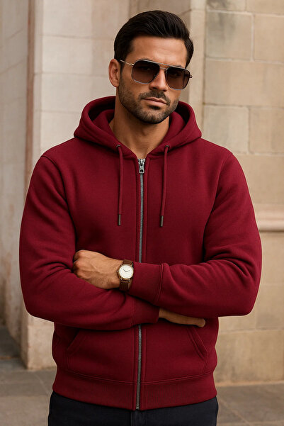 DAMGA JEANS Ανδρικό χειμερινό φούτερ με τσέπες μπορντό oversized