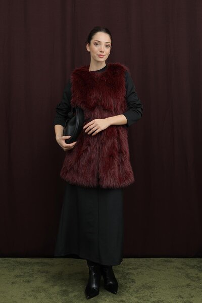 Puane Women's Belted Lolita Fur Vest - 15223Ylk - Damson
