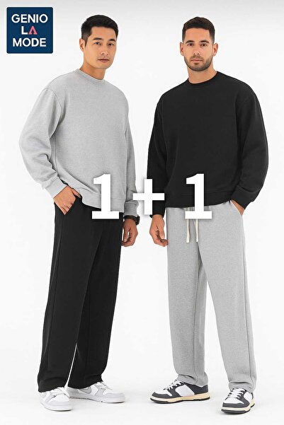 modlux Ανδρικό Μαύρο Γκρι Φούτερ Φόρμας με Κορδόνια