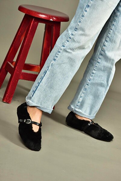 Fox Shoes V820105504 Black Plush Daily Flat Women's Ballerinas