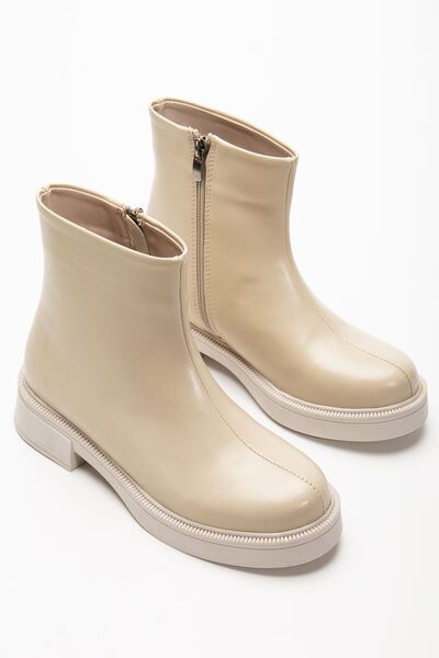 Budi 02-3033 Beige Wrinkled Patent Leather Zippered Daily Women's Boots
