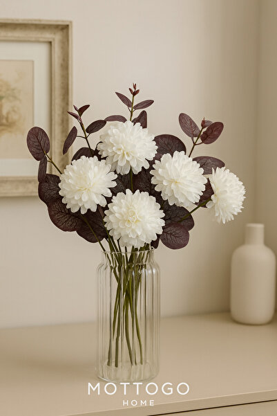 Mottogo Ekru Kasımpatı & Okaliptus Buketi – Soft Zarif Ev Dekoru Yapay Çiçek