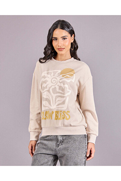 REDTAG سويت شيرت نسائي مطبوع باللون البيج