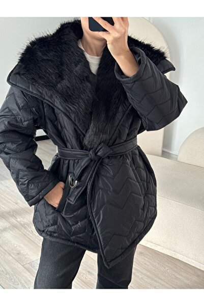 solena sln Women's Premium Fur Collar Coat