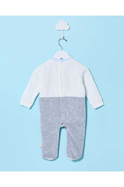 REDTAG Baby White And Grey Velour Sleepsuit