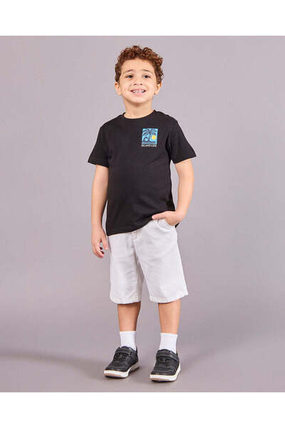REDTAG Boys Junior Black Printed Short Sleeve T-Shirt