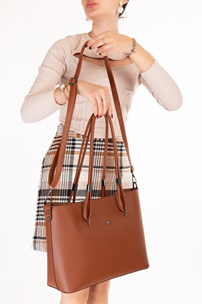 Gondol Women's Double Compartment Hand and Shoulder Bag Ald.6753 Tan