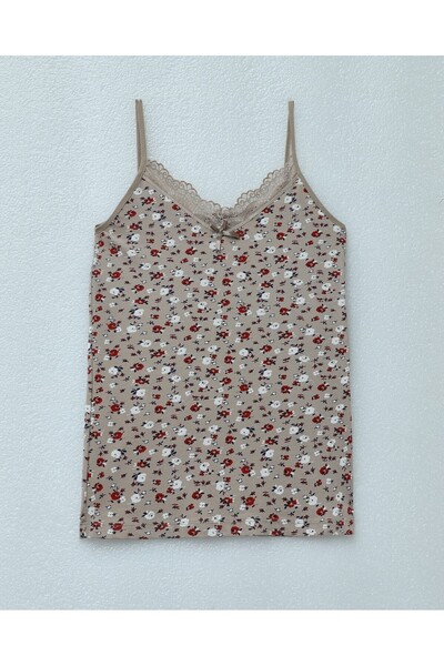 Modamorfo Lace Patterned Tank Top with Rope Straps - Light Brown