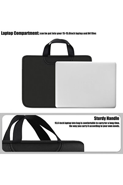 Roomlyne Laptop Sleeve Bag 15.6 Inch - Durable Briefcase Handle Bag with Two Extra Pockets (Black)
